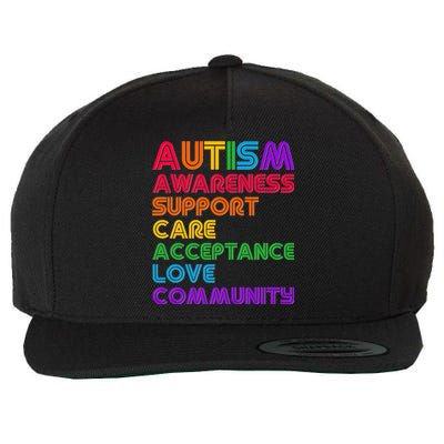 Colorful Autism Awareness Support Care Acceptance Love Community Wool Snapback Cap