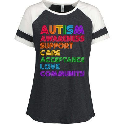 Colorful Autism Awareness Support Care Acceptance Love Community Enza Ladies Jersey Colorblock Tee