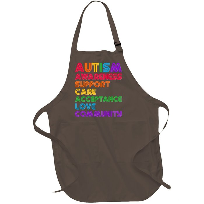 Colorful Autism Awareness Support Care Acceptance Love Community Full-Length Apron With Pockets