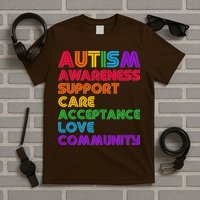 Colorful Autism Awareness Support Care Acceptance Love Community T-Shirt