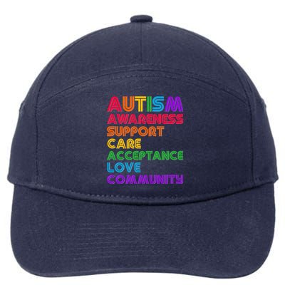 Colorful Autism Awareness Support Care Acceptance Love Community 7-Panel Snapback Hat