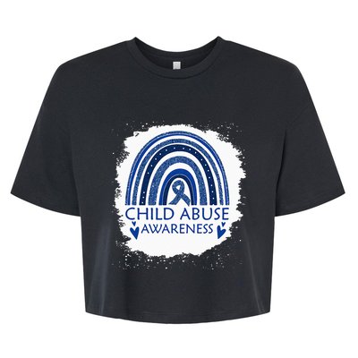 Child Abuse Awareness Bleached Rainbow Blue Ribbon Bella+Canvas Jersey Crop Tee