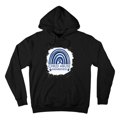 Child Abuse Awareness Bleached Rainbow Blue Ribbon Hoodie