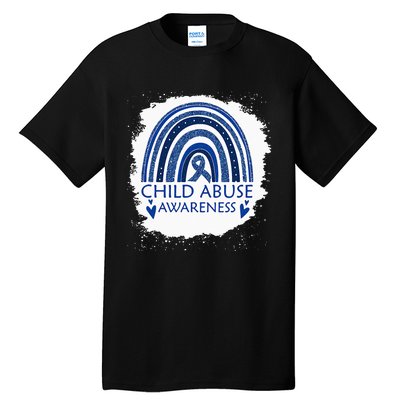 Child Abuse Awareness Bleached Rainbow Blue Ribbon Tall T-Shirt