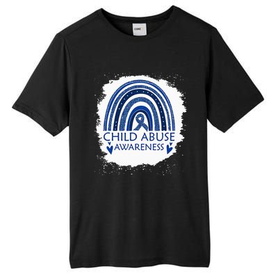 Child Abuse Awareness Bleached Rainbow Blue Ribbon Tall Fusion ChromaSoft Performance T-Shirt