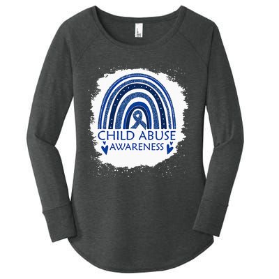 Child Abuse Awareness Bleached Rainbow Blue Ribbon Women's Perfect Tri Tunic Long Sleeve Shirt