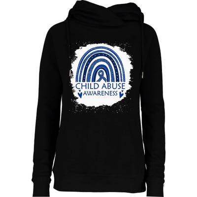 Child Abuse Awareness Bleached Rainbow Blue Ribbon Womens Funnel Neck Pullover Hood