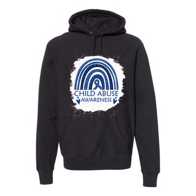 Child Abuse Awareness Bleached Rainbow Blue Ribbon Premium Hoodie