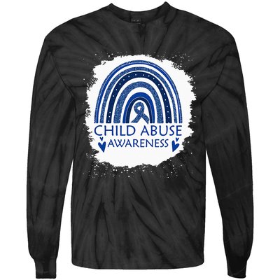 Child Abuse Awareness Bleached Rainbow Blue Ribbon Tie-Dye Long Sleeve Shirt