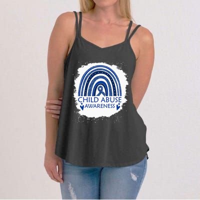 Child Abuse Awareness Bleached Rainbow Blue Ribbon Women's Strappy Tank