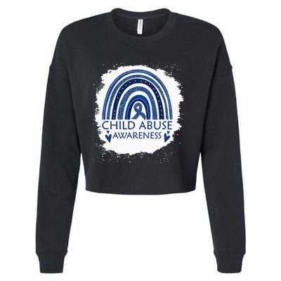 Child Abuse Awareness Bleached Rainbow Blue Ribbon Cropped Pullover Crew