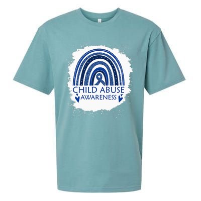 Child Abuse Awareness Bleached Rainbow Blue Ribbon Sueded Cloud Jersey T-Shirt