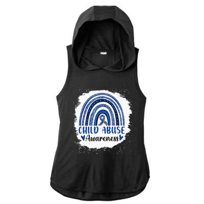 Child Abuse Awareness Rainbow Blue Ribbon Ladies PosiCharge Tri-Blend Wicking Draft Hoodie Tank