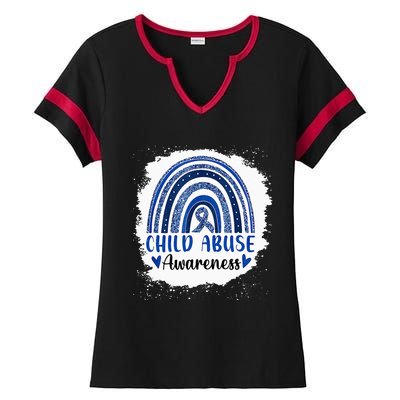 Child Abuse Awareness Rainbow Blue Ribbon Ladies Halftime Notch Neck Tee