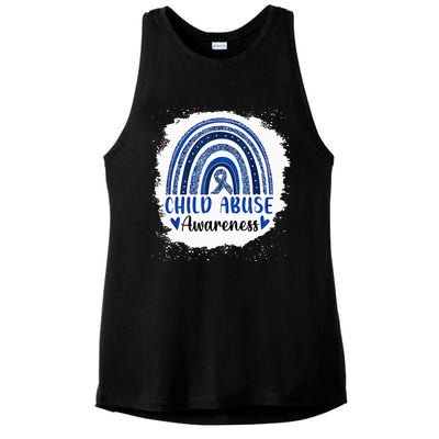 Child Abuse Awareness Rainbow Blue Ribbon Ladies PosiCharge Tri-Blend Wicking Tank