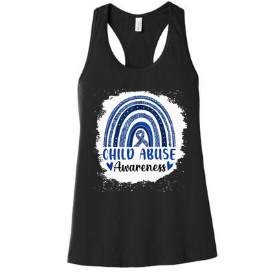 Child Abuse Awareness Rainbow Blue Ribbon Women's Racerback Tank