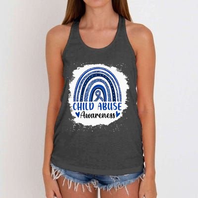 Child Abuse Awareness Rainbow Blue Ribbon Women's Knotted Racerback Tank