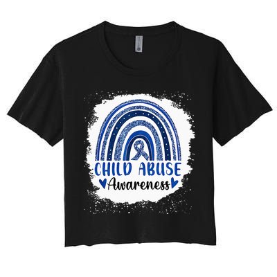 Child Abuse Awareness Rainbow Blue Ribbon Women's Crop Top Tee