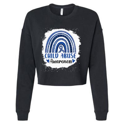 Child Abuse Awareness Rainbow Blue Ribbon Cropped Pullover Crew