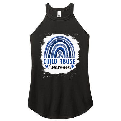 Child Abuse Awareness Rainbow Blue Ribbon Women's Perfect Tri Rocker Tank