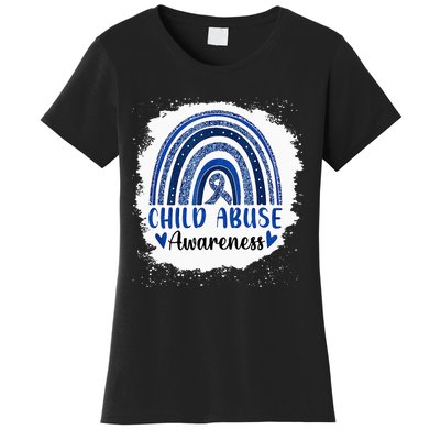 Child Abuse Awareness Rainbow Blue Ribbon Women's T-Shirt