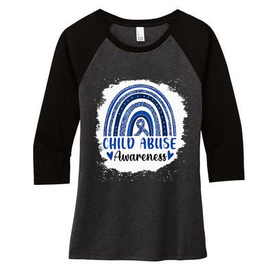 Child Abuse Awareness Rainbow Blue Ribbon Women's Tri-Blend 3/4-Sleeve Raglan Shirt