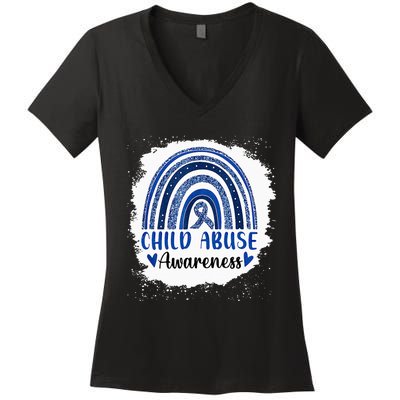 Child Abuse Awareness Rainbow Blue Ribbon Women's V-Neck T-Shirt