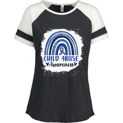 Child Abuse Awareness Rainbow Blue Ribbon Enza Ladies Jersey Colorblock Tee