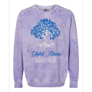 Child Abuse Awareness Tree Blue Ribbon April Child Welfare Colorblast Crewneck Sweatshirt