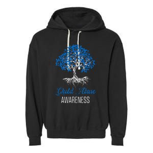 Child Abuse Awareness Tree Blue Ribbon April Child Welfare Garment-Dyed Fleece Hoodie