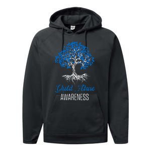 Child Abuse Awareness Tree Blue Ribbon April Child Welfare Performance Fleece Hoodie