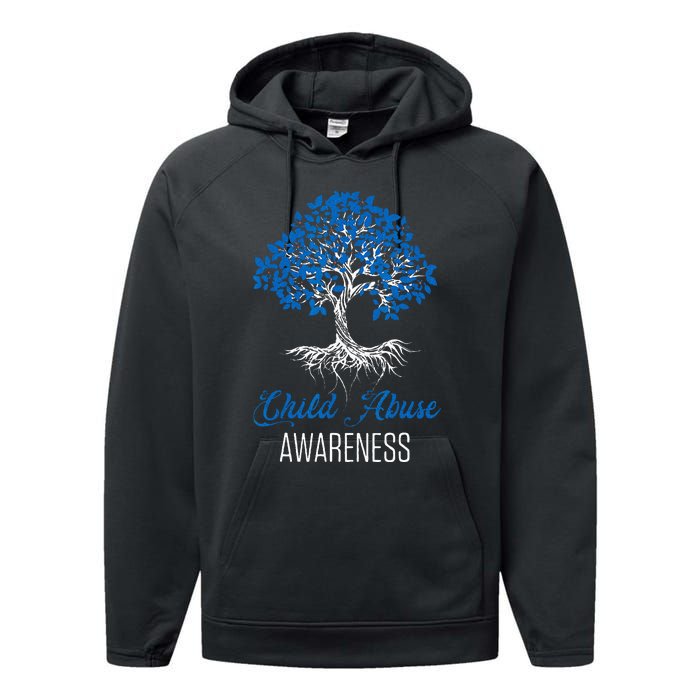 Child Abuse Awareness Tree Blue Ribbon April Child Welfare Performance Fleece Hoodie