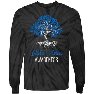 Child Abuse Awareness Tree Blue Ribbon April Child Welfare Tie-Dye Long Sleeve Shirt