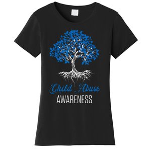 Child Abuse Awareness Tree Blue Ribbon April Child Welfare Women's T-Shirt