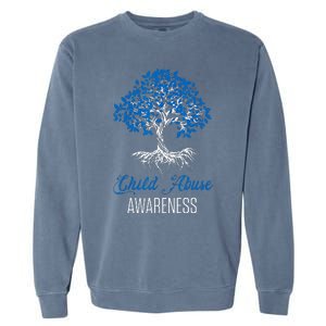 Child Abuse Awareness Tree Blue Ribbon April Child Welfare Garment-Dyed Sweatshirt