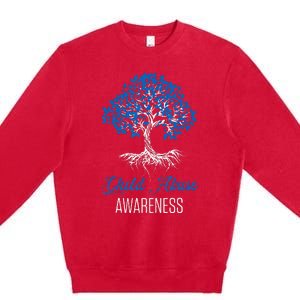 Child Abuse Awareness Tree Blue Ribbon April Child Welfare Premium Crewneck Sweatshirt