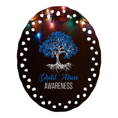 Child Abuse Awareness Tree Blue Ribbon April Child Welfare Ceramic Oval Ornament