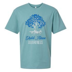 Child Abuse Awareness Tree Blue Ribbon April Child Welfare Sueded Cloud Jersey T-Shirt