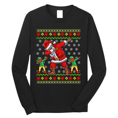 Christmas African American Black Dabbing Santa Claus Elf Long Sleeve Shirt