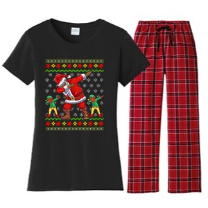 Christmas African American Black Dabbing Santa Claus Elf Women's Flannel Pajama Set