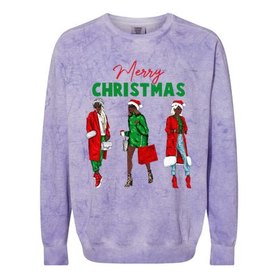 Christmas African American Wo Santa Hat Pajama Colorblast Crewneck Sweatshirt