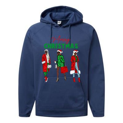 Christmas African American Wo Santa Hat Pajama Performance Fleece Hoodie