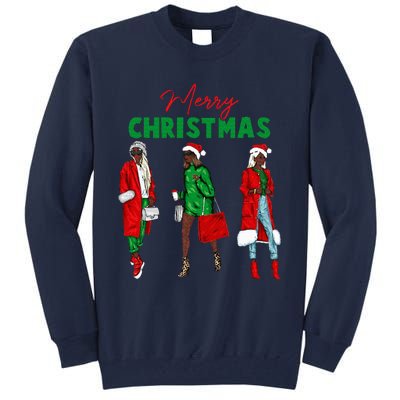 Christmas African American Wo Santa Hat Pajama Tall Sweatshirt