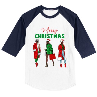 Christmas African American Wo Santa Hat Pajama Baseball Sleeve Shirt