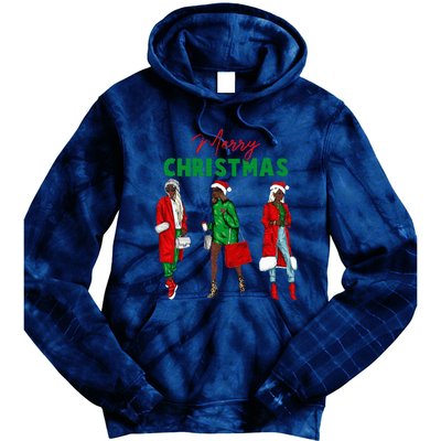 Christmas African American Wo Santa Hat Pajama Tie Dye Hoodie