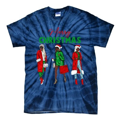 Christmas African American Wo Santa Hat Pajama Tie-Dye T-Shirt