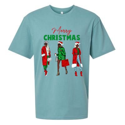 Christmas African American Wo Santa Hat Pajama Sueded Cloud Jersey T-Shirt