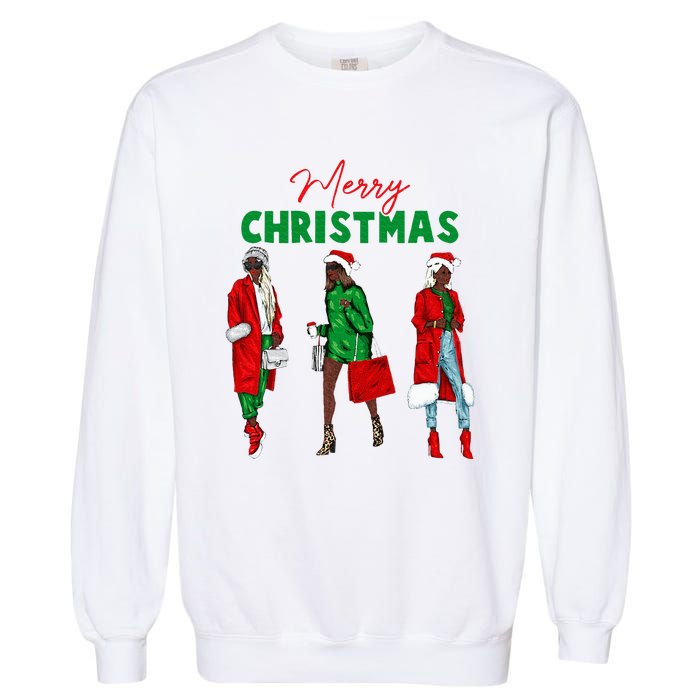 Christmas African American Wo Santa Hat Pajama Garment-Dyed Sweatshirt