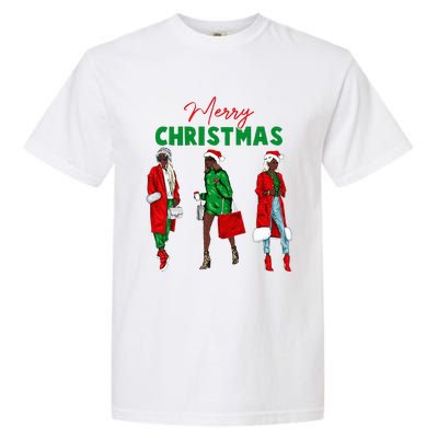 Christmas African American Wo Santa Hat Pajama Garment-Dyed Heavyweight T-Shirt