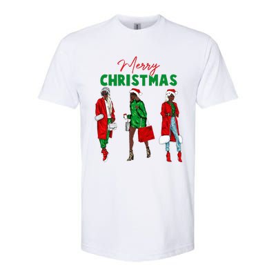 Christmas African American Wo Santa Hat Pajama Softstyle CVC T-Shirt